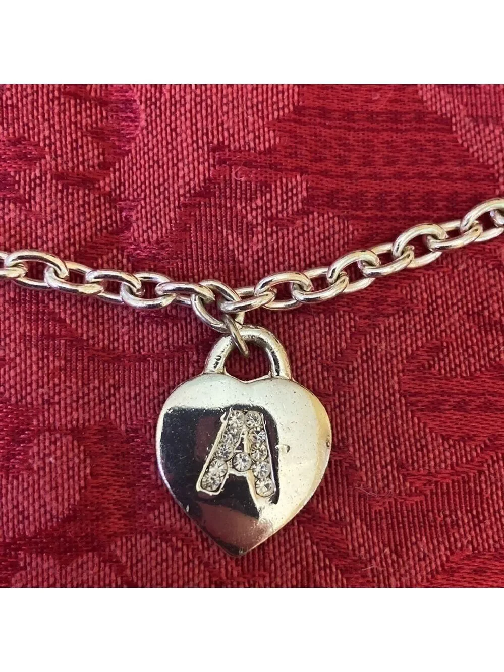 𝅺Letter A Heart Chunky Silver Chain Necklace